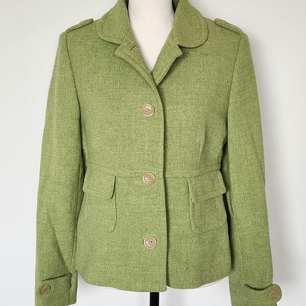 Banana Republic Coat Jacket Wool Tweed Peacoat Y2K Green S Small
